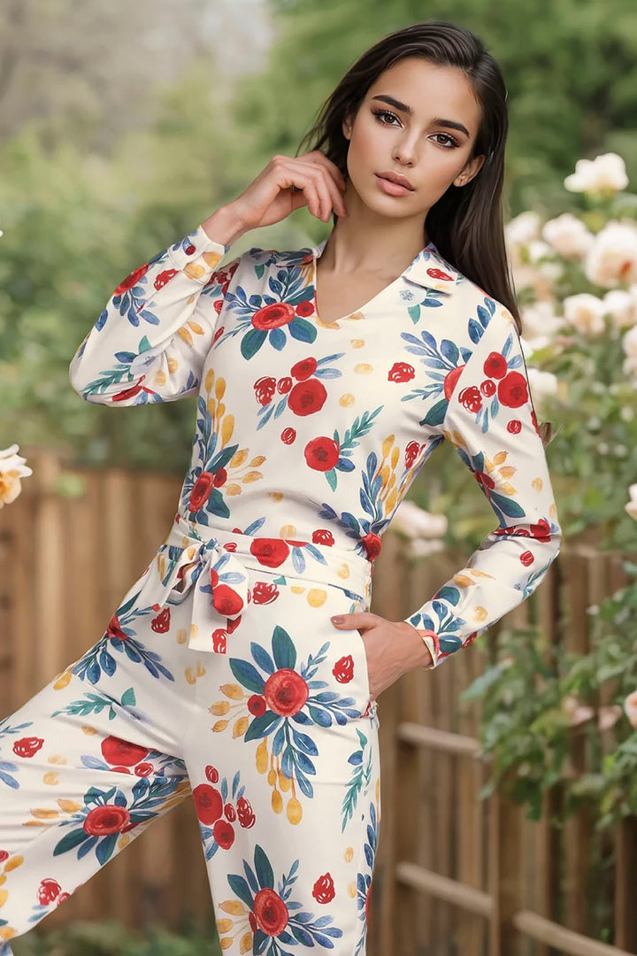 Blusa Estampada De Manga Larga Y Cuello Camisero