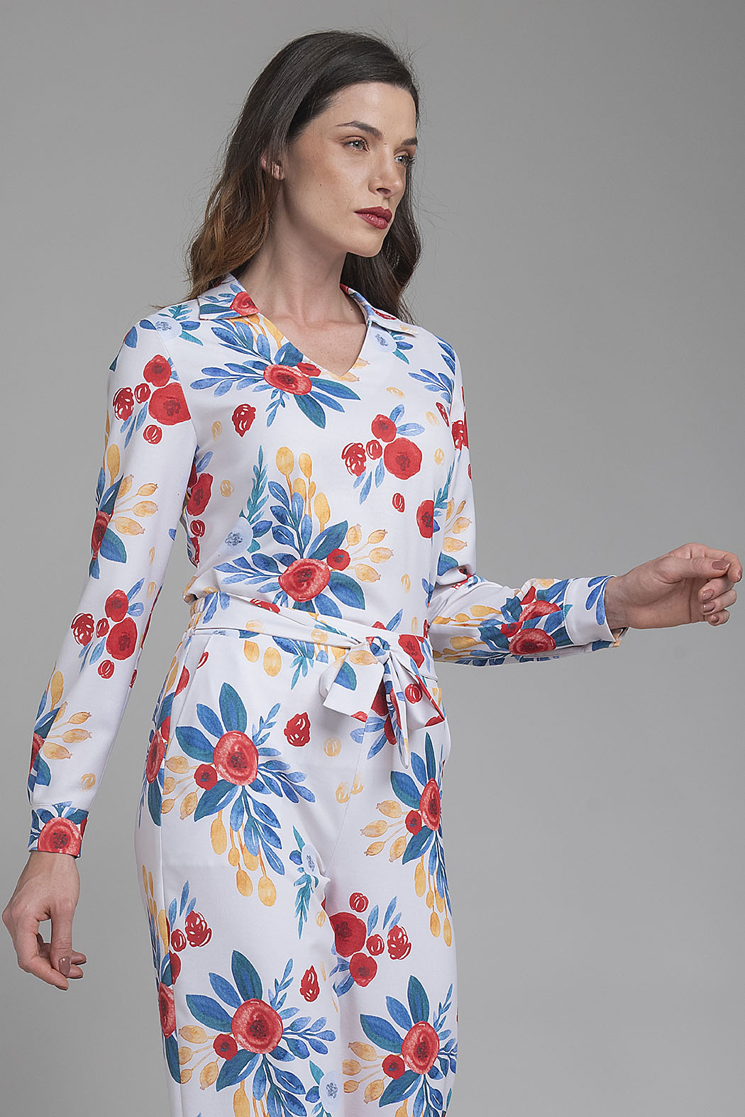 Blusa Estampada De Manga Larga Y Cuello Camisero