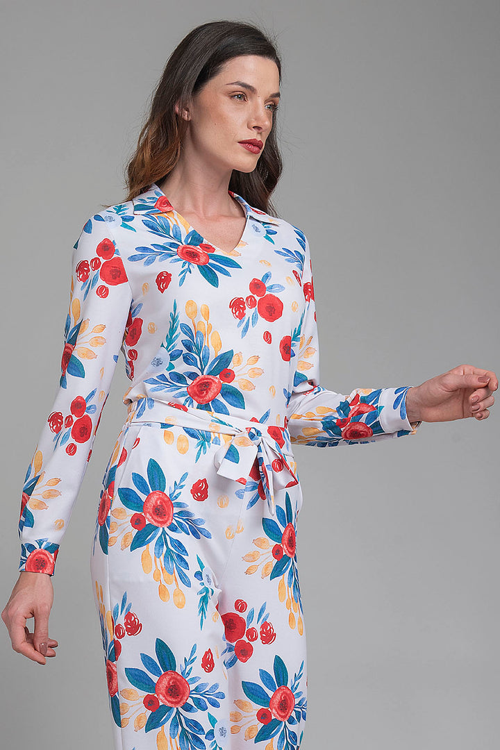 Blusa Estampada De Manga Larga Y Cuello Camisero