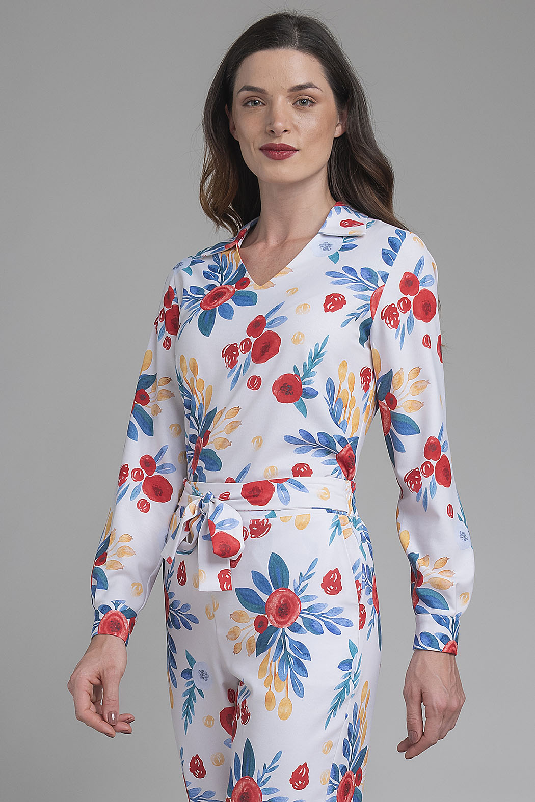 Blusa Estampada De Manga Larga Y Cuello Camisero
