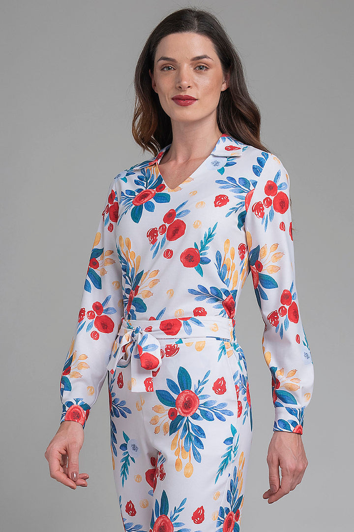 Blusa Estampada De Manga Larga Y Cuello Camisero