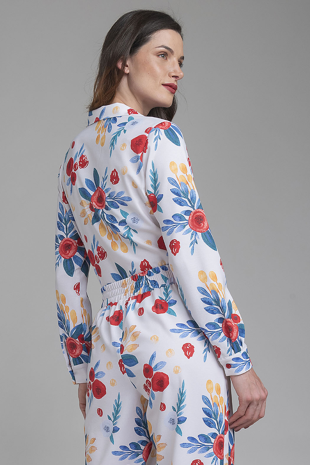 Blusa Estampada De Manga Larga Y Cuello Camisero