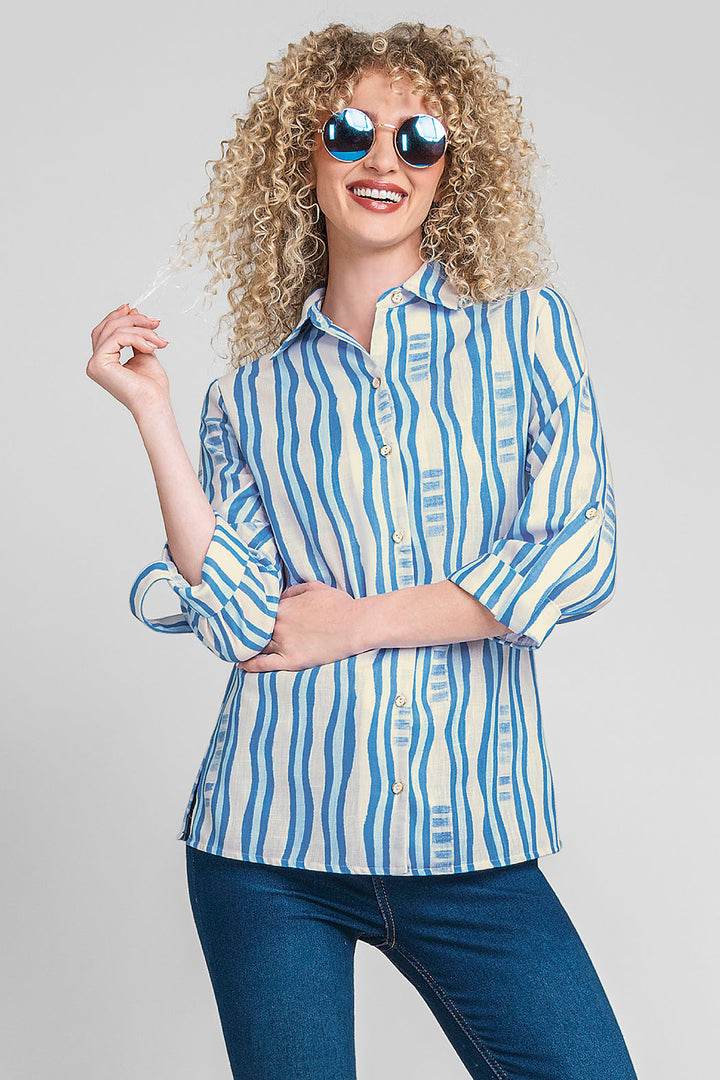 Blusa Camisera Con Estampado De Rayas