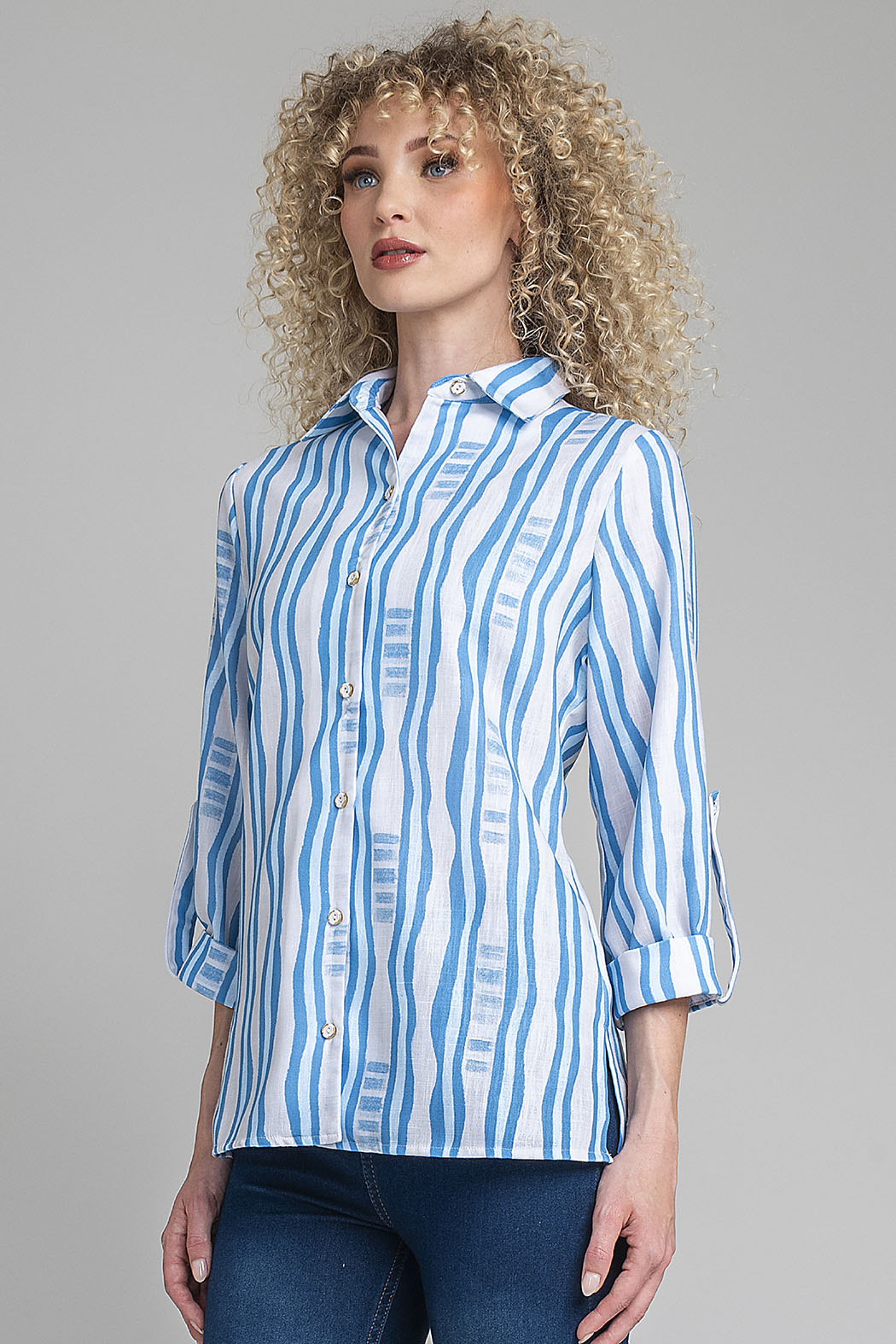 Blusa Camisera Con Estampado De Rayas