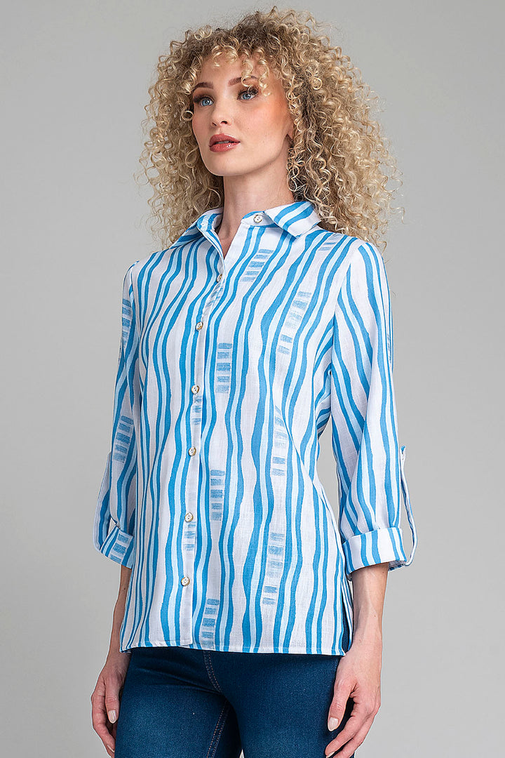 Blusa Camisera Con Estampado De Rayas
