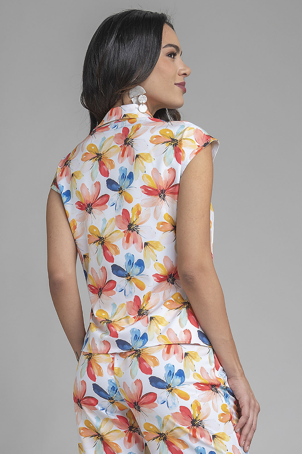 Blusa De Manga Corta Con Estampado De Flores