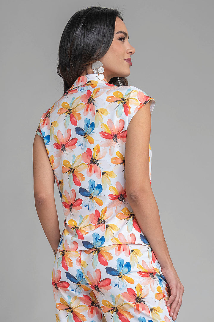 Blusa De Manga Corta Con Estampado De Flores