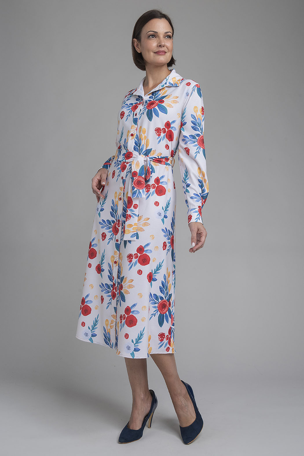 Vestido Camisero Estampado Con Manga Larga