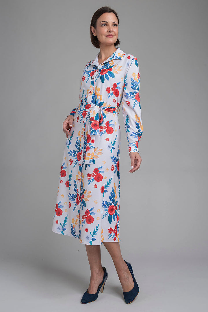 Vestido Camisero Estampado Con Manga Larga