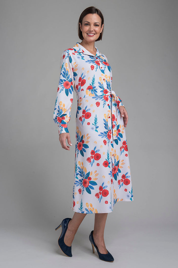 Vestido Camisero Estampado Con Manga Larga