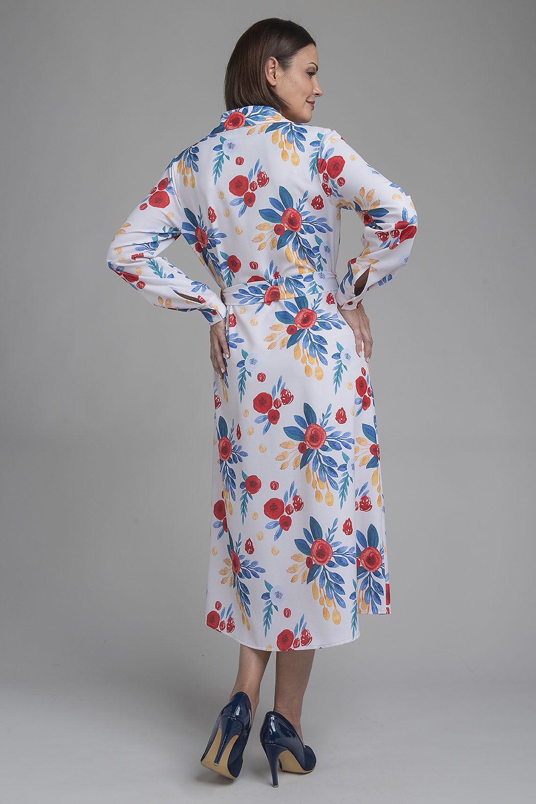 Vestido Camisero Estampado Con Manga Larga