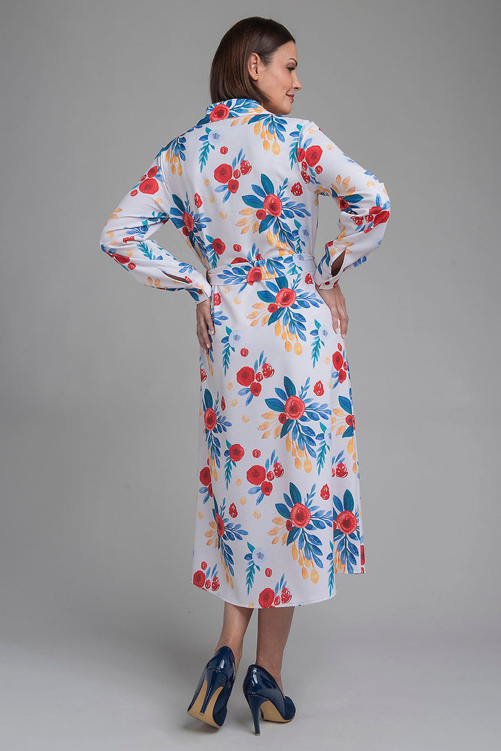 Vestido Camisero Estampado Con Manga Larga