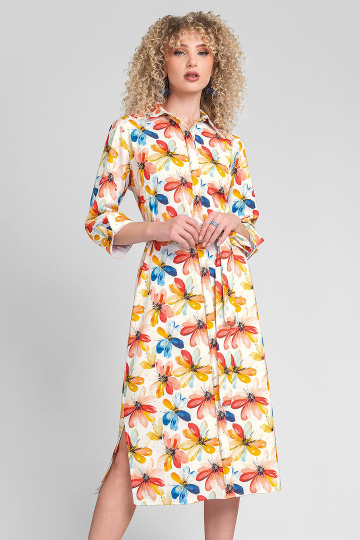 Vestido Camisero Con Estampado De Flores