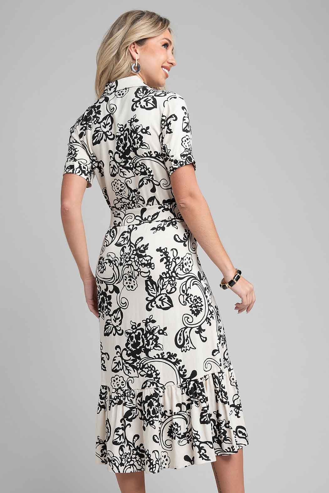 Vestido Largo Estampado Con Cinturon