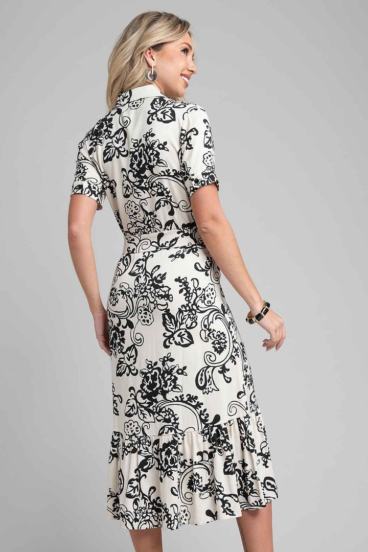 Vestido Largo Estampado Con Cinturon