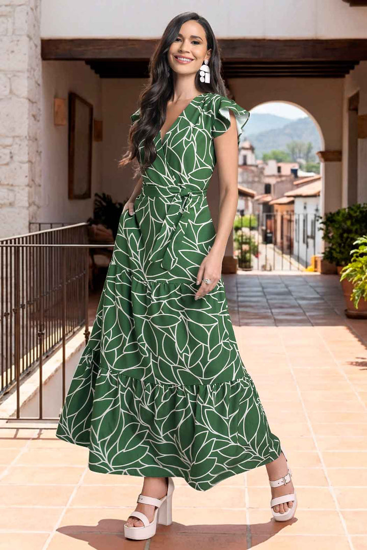 Vestido Largo Estampado Con Escote V