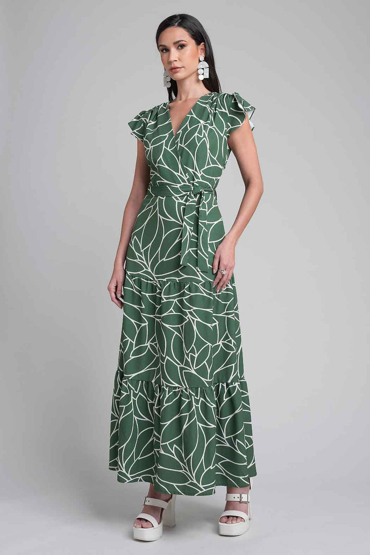 Vestido Largo Estampado Con Escote V