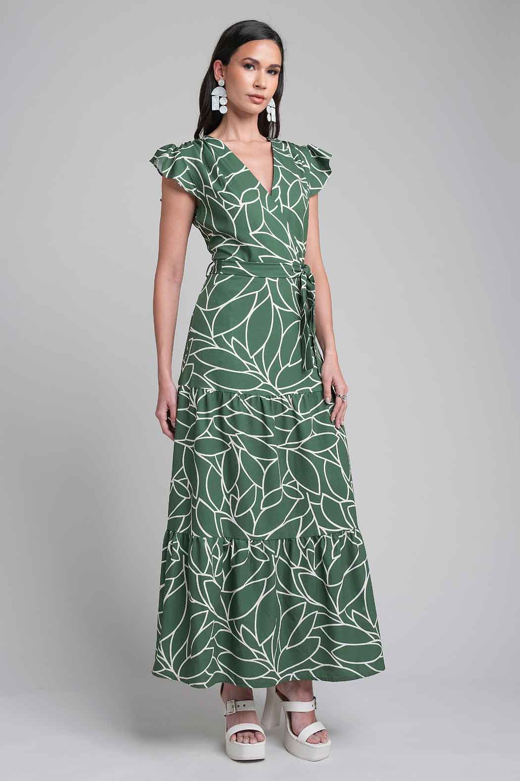 Vestido Largo Estampado Con Escote V