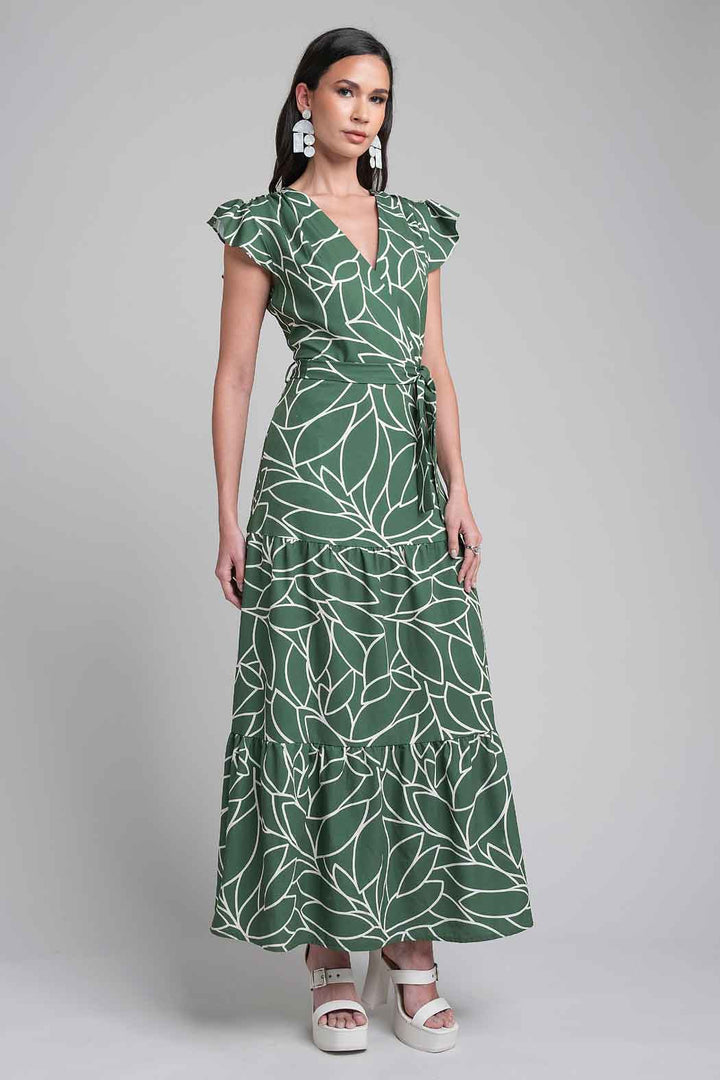 Vestido Largo Estampado Con Escote V