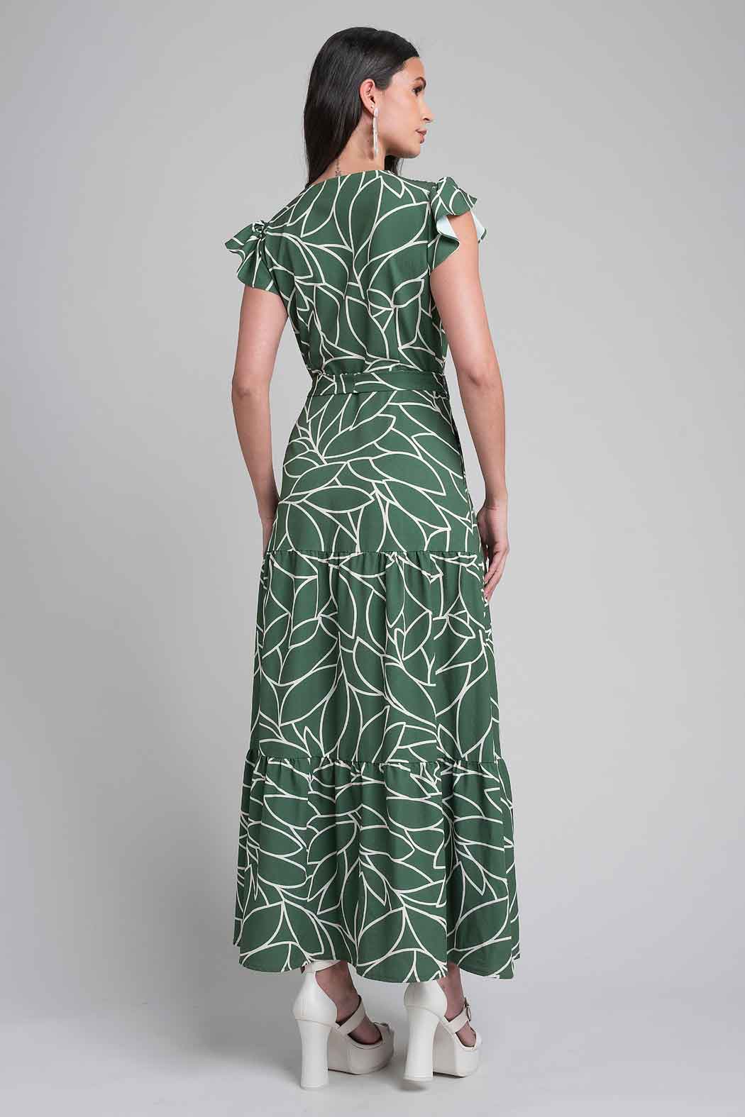 Vestido Largo Estampado Con Escote V