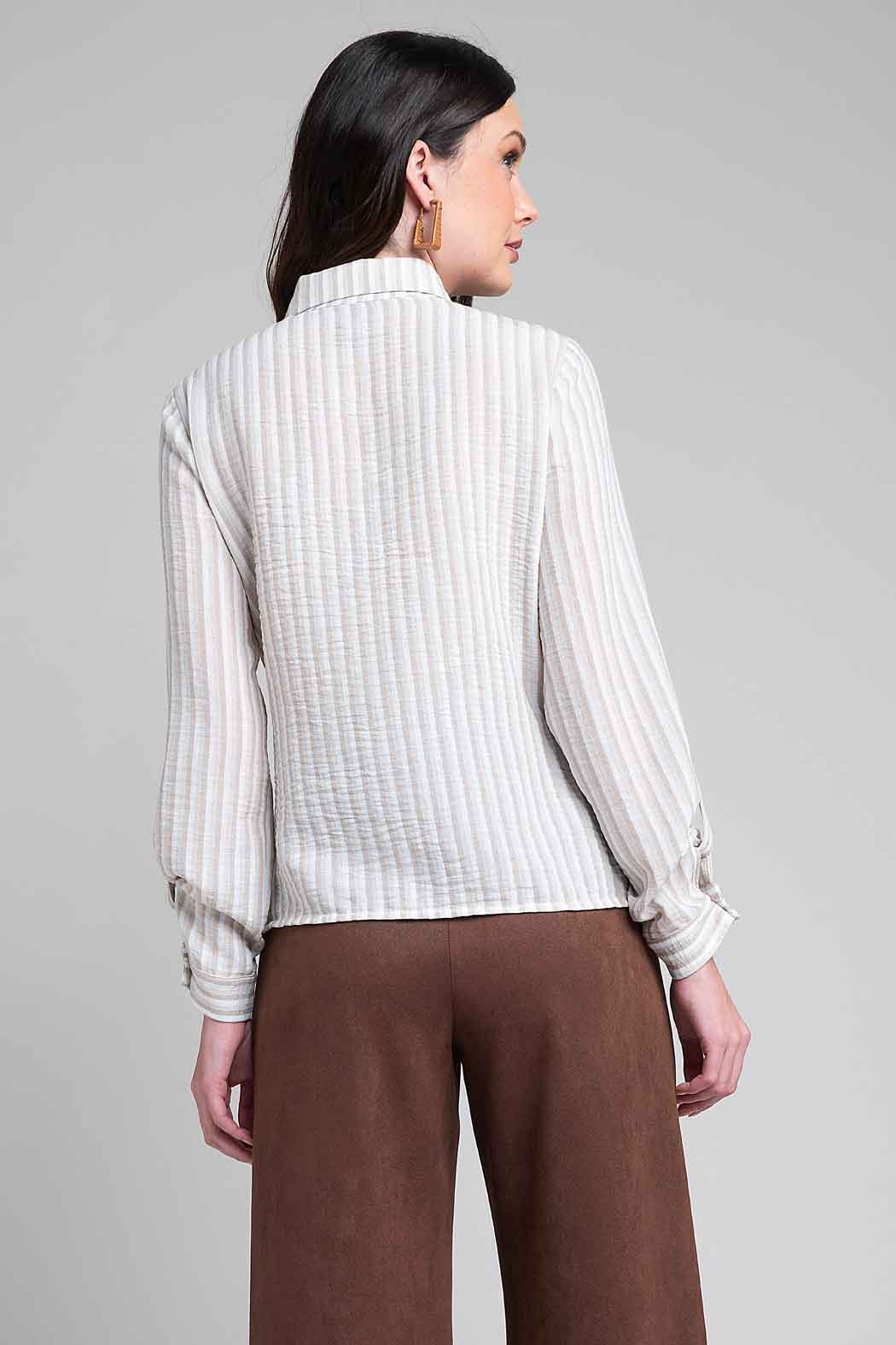 Blusa Camisera Con Rayas Y Elevador En Mangas
