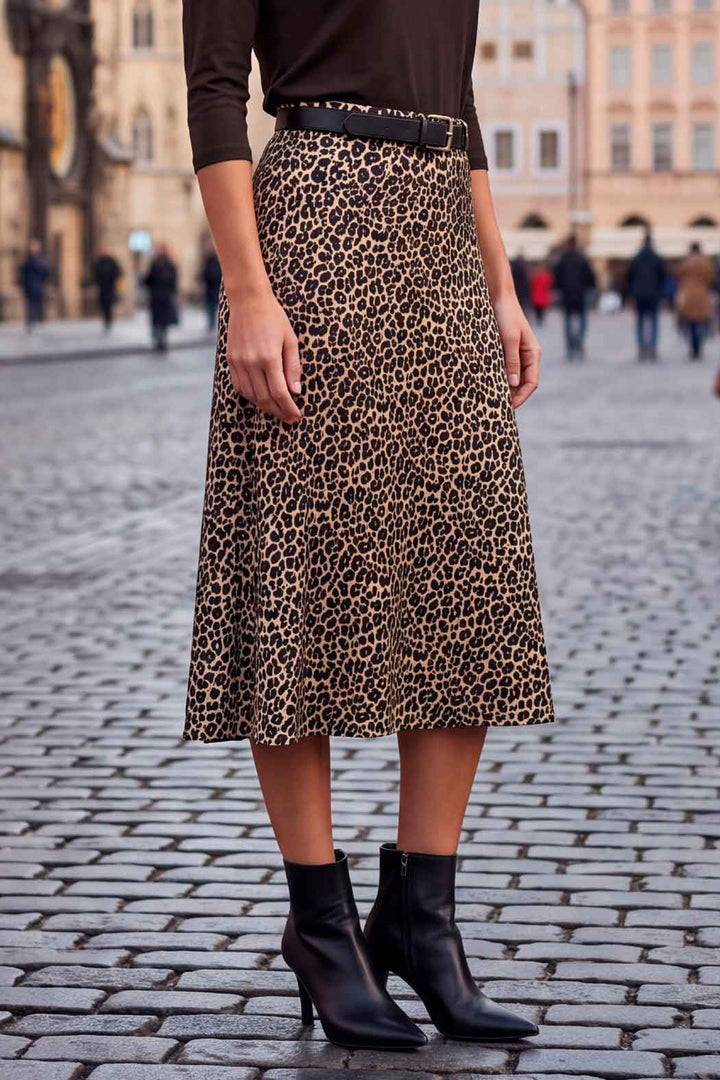 Falda Circular Con Estampado Animal Print