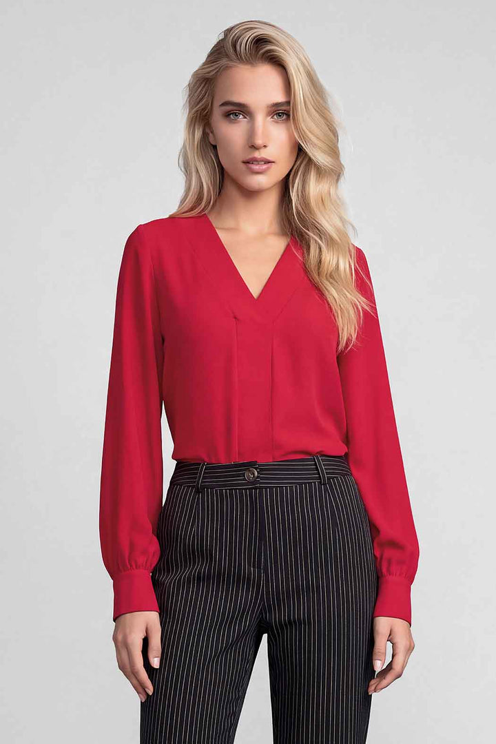 Blusa Lisa Con Manga Larga Y Escote V