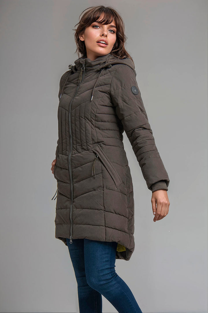 Chamarra Larga Capitonada Con Capucha Desmontable