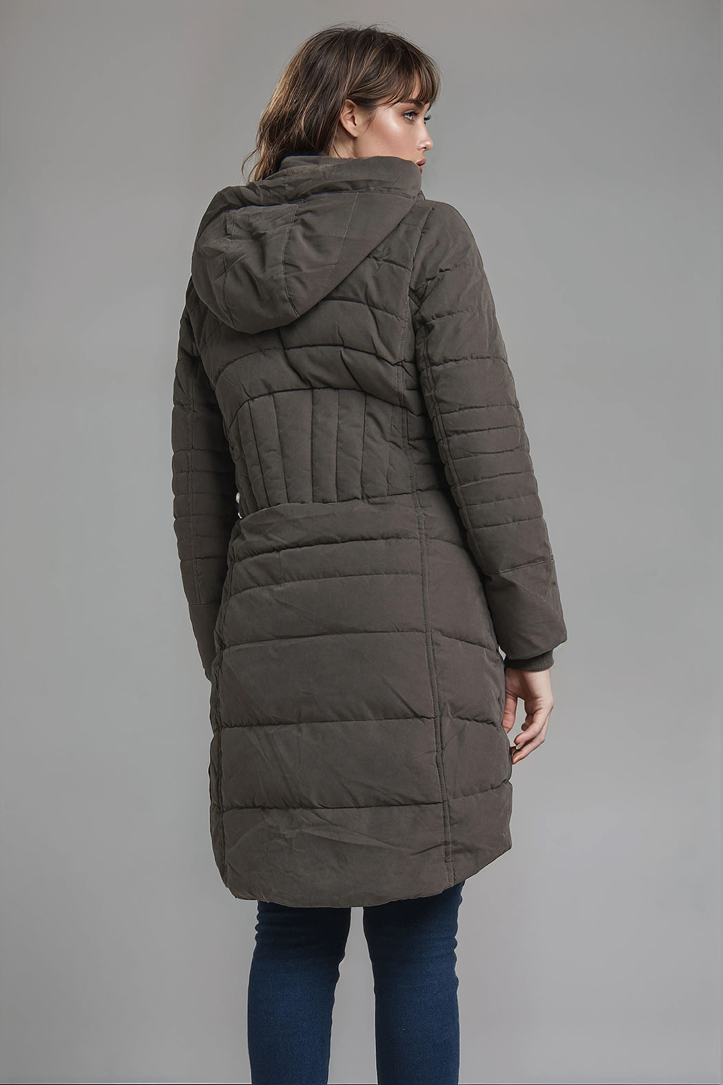 Chamarra Larga Capitonada Con Capucha Desmontable