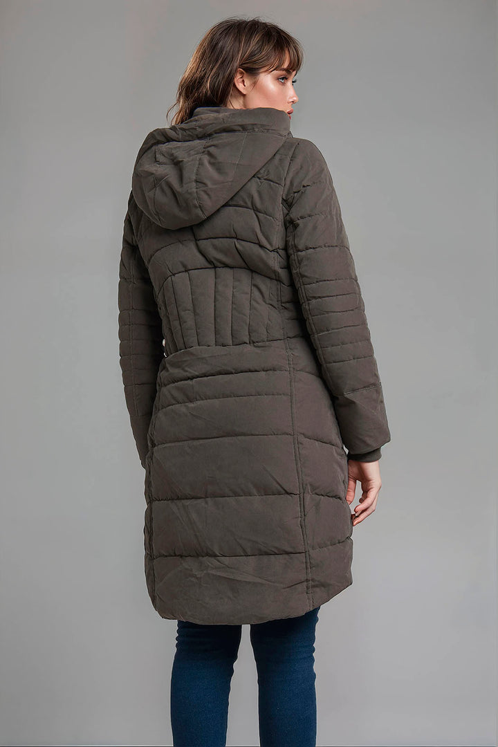 Chamarra Larga Capitonada Con Capucha Desmontable