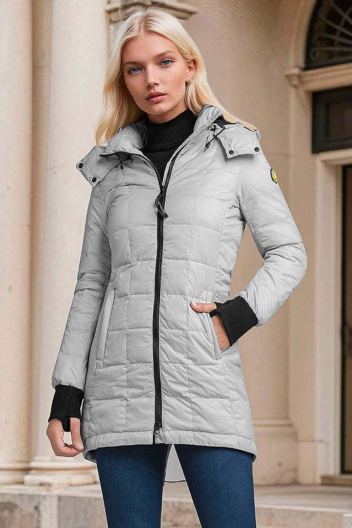 Chamarra Larga De Pluma Con Capucha