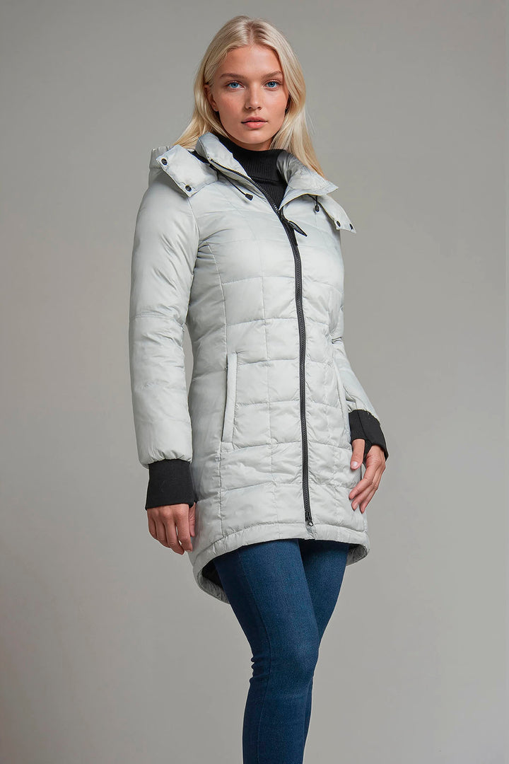 Chamarra Larga De Pluma Con Capucha