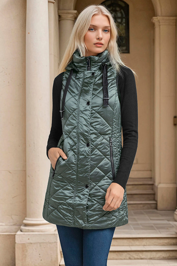 Chaleco Largo Capitonado Con Capucha