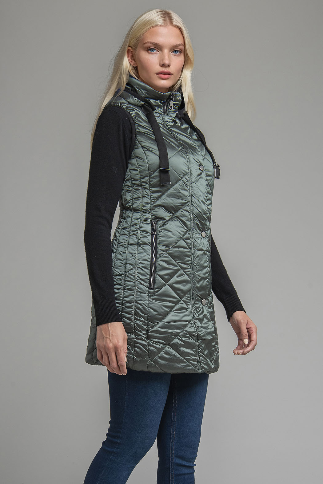 Chaleco Largo Capitonado Con Capucha