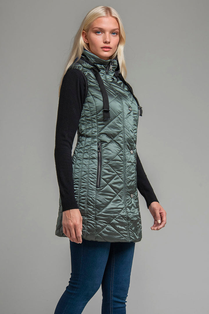 Chaleco Largo Capitonado Con Capucha