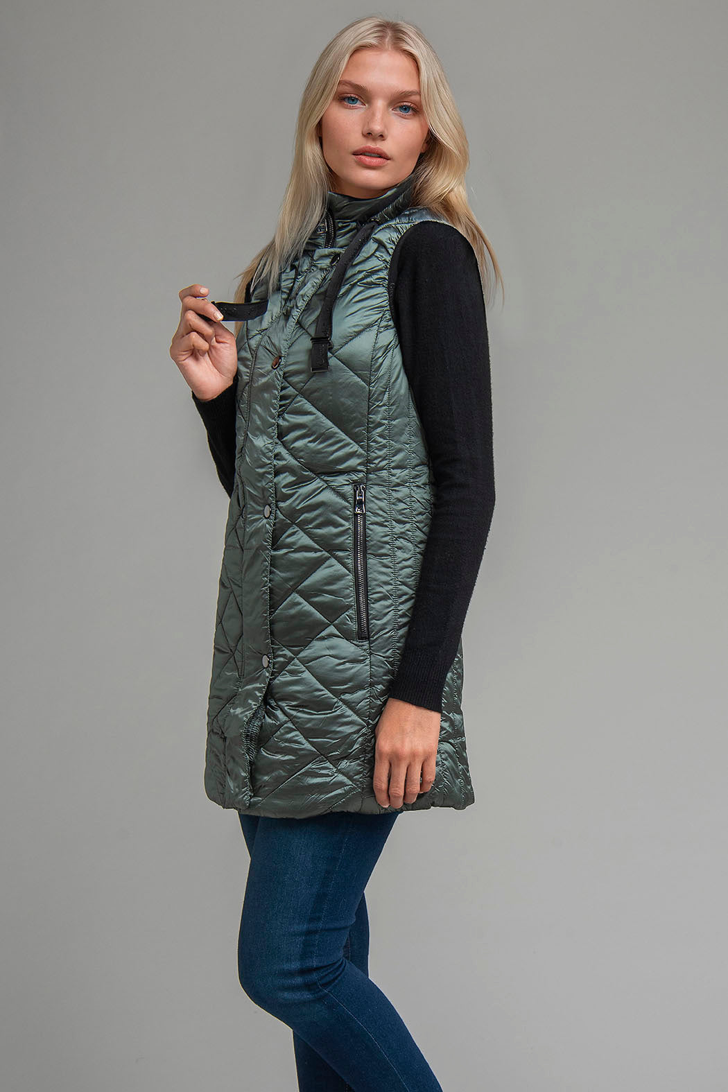 Chaleco Largo Capitonado Con Capucha