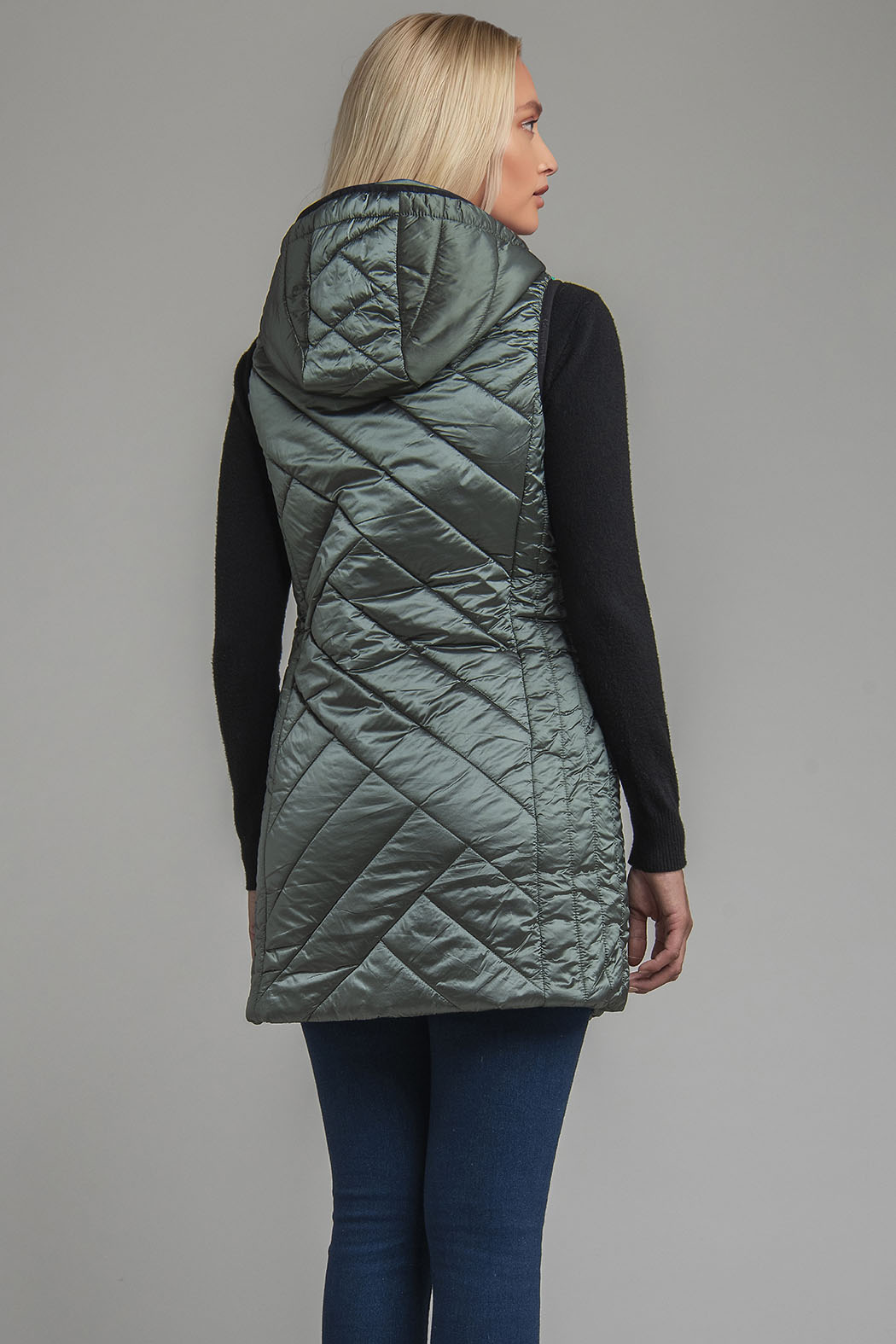 Chaleco Largo Capitonado Con Capucha