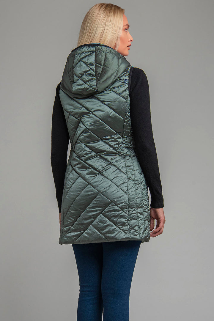 Chaleco Largo Capitonado Con Capucha