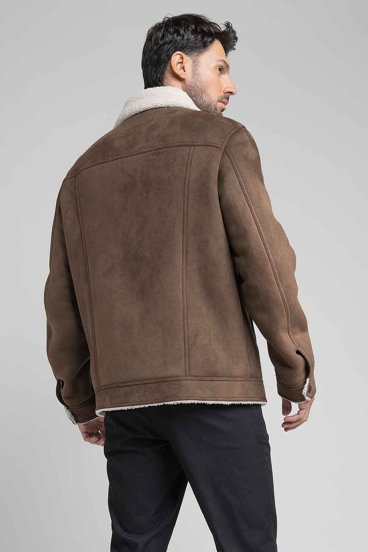 Chamarra De Gamuza Con Cuello De Borrega Para Caballero