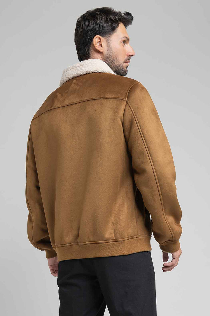 Chamarra De Gamusa Con Cuello De Borrega