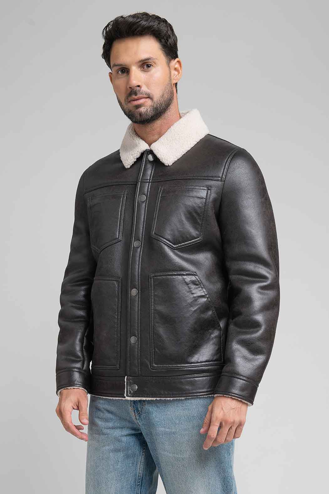 Chamarra Para Caballero Con Cuello De Borrega