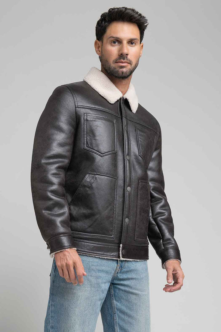Chamarra Para Caballero Con Cuello De Borrega