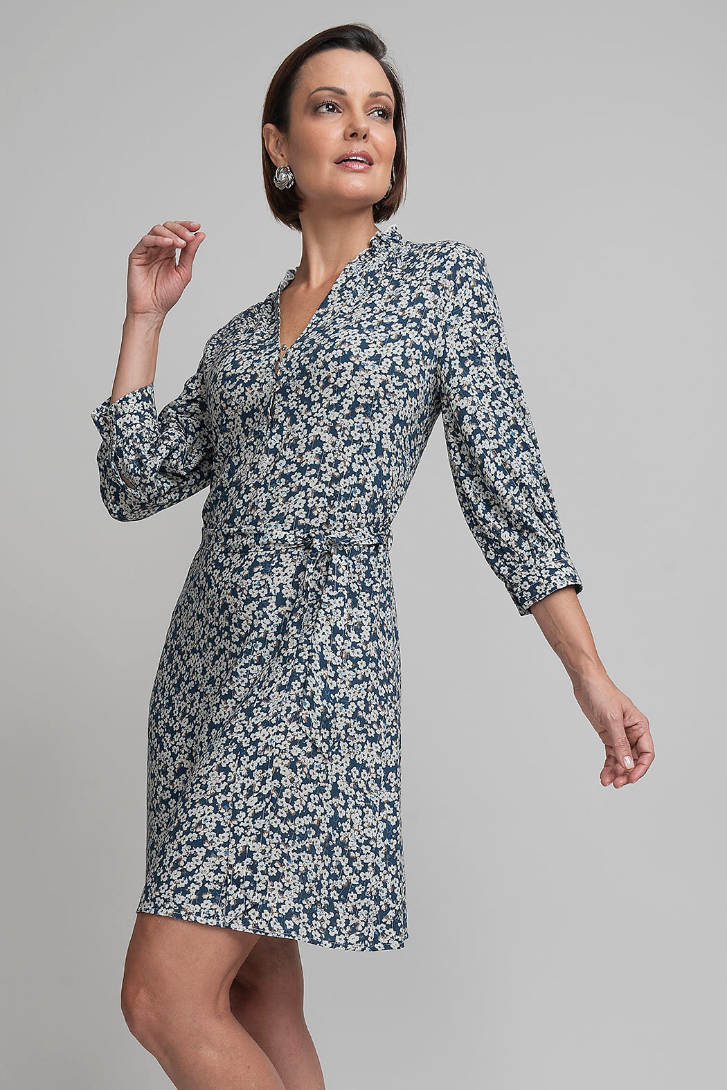 Vestido Con Manga Larga Y Estampado De Flores