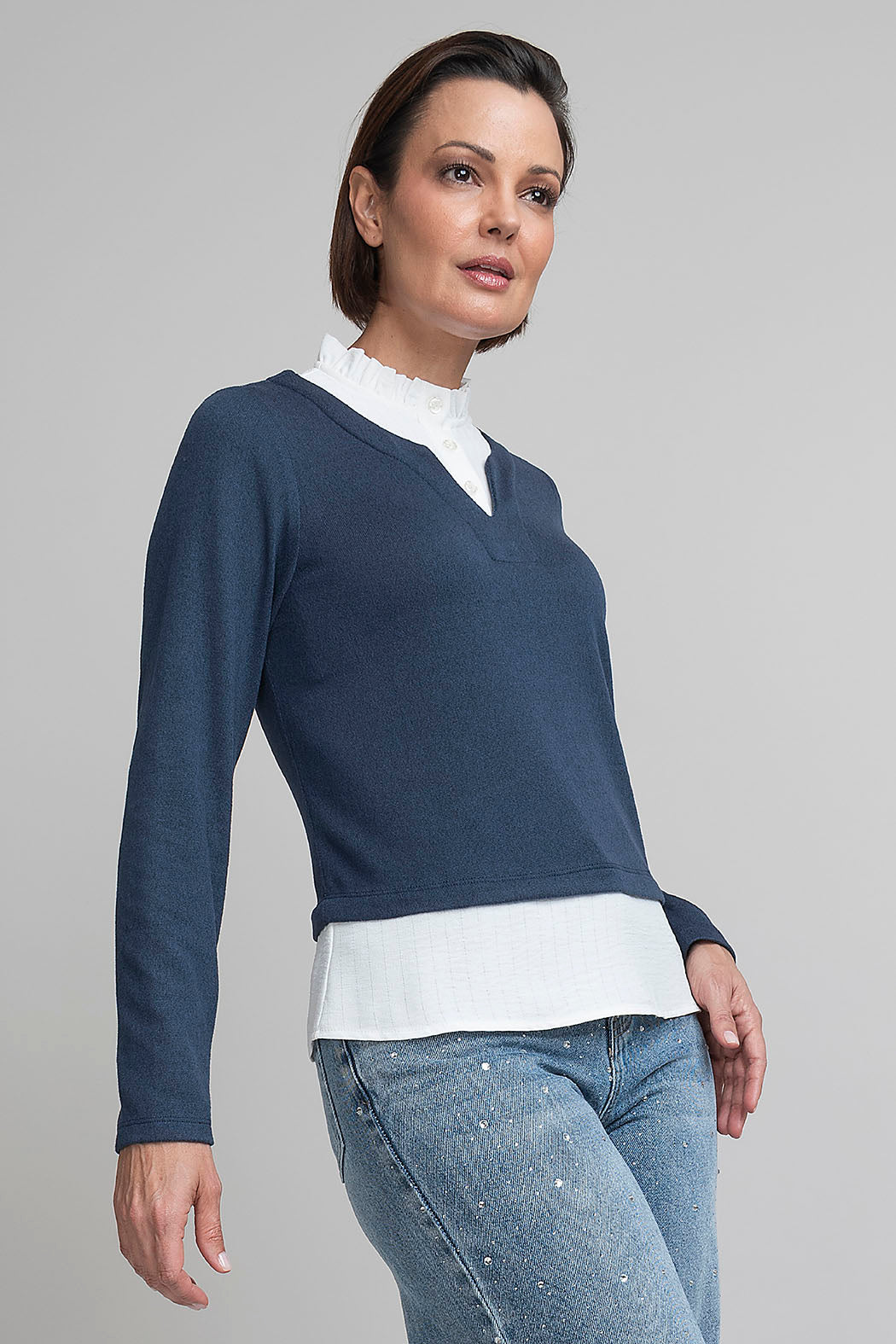 Blusa De Manga Larga Con Cuello Camisero