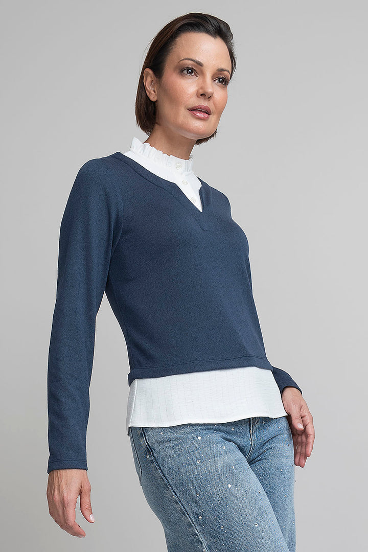 Blusa De Manga Larga Con Cuello Camisero