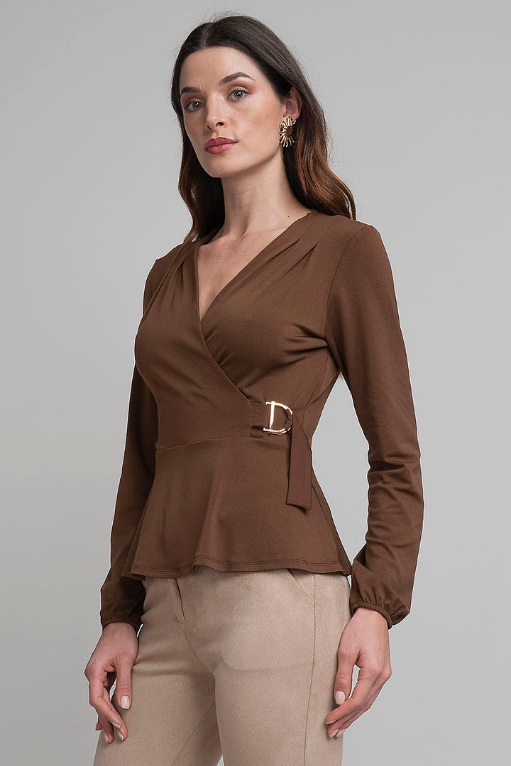 Blusa Con Escote Cruzado Y Manga Larga