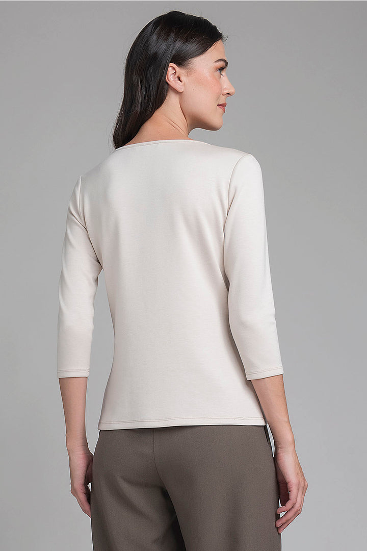 Blusa Con Manga 3/4 Y Botones Decorativos En Abertura Lateral