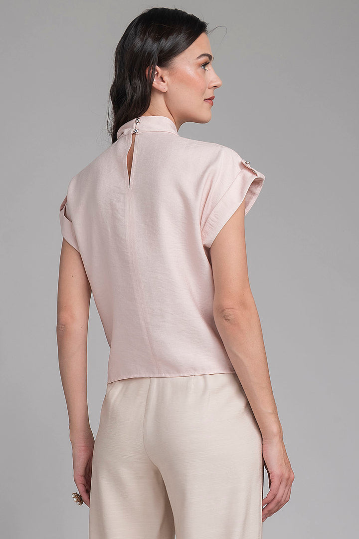 Blusa De Manga Corta Con Cuello Cruzado