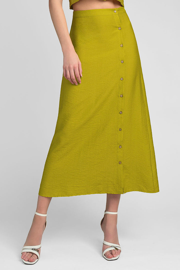 Falda Larga Con Botones Al Frente
