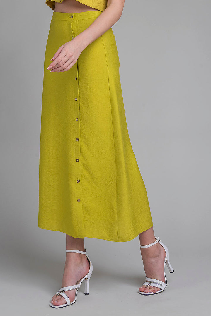 Falda Larga Con Botones Al Frente
